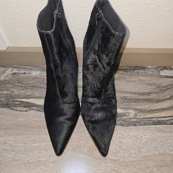 ASOS SO:SO Black Faux Pony Hair Pointed Toe Block Heel Ankle Boots Size 9 (UK 7) - Picture 3 of 6